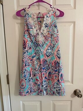 Lilly Pulitzer Aqua Shell-Print Sleeveless Dress with  V-Neck
